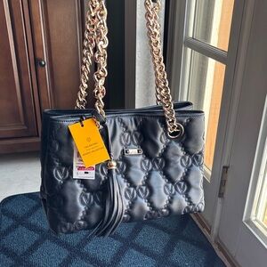 Valentino Black Quilted Shoulder Bag with Gold Chain